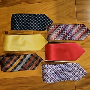 Lot of 6 Ties in shades of pink purple orange blue and yellow.